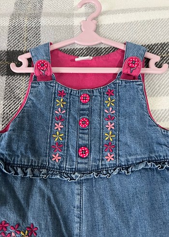 Kız Çocuk Pembe Nakışlı Denim tulum 12-18 aylık