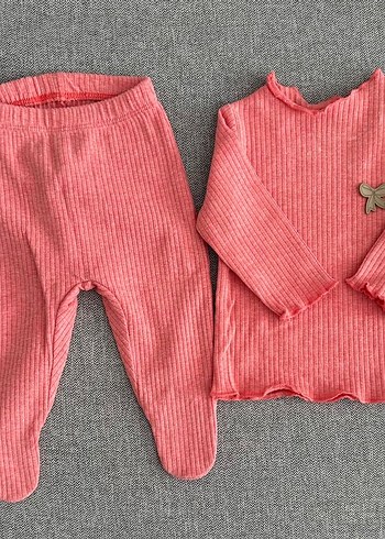Pembe Triko Bebek Kız tulum ıkı tane zıbın ve takım 1-3 ay