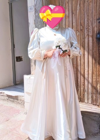 Uzun Kollu Yüksek Yakalı Vintage büyük beden nikah elbisesi