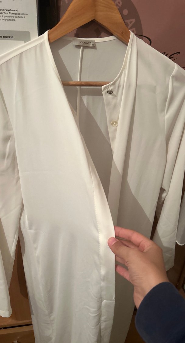 Uzun Kollu tam boy Beyaz Kadın gömlek tunik - Görsel 4