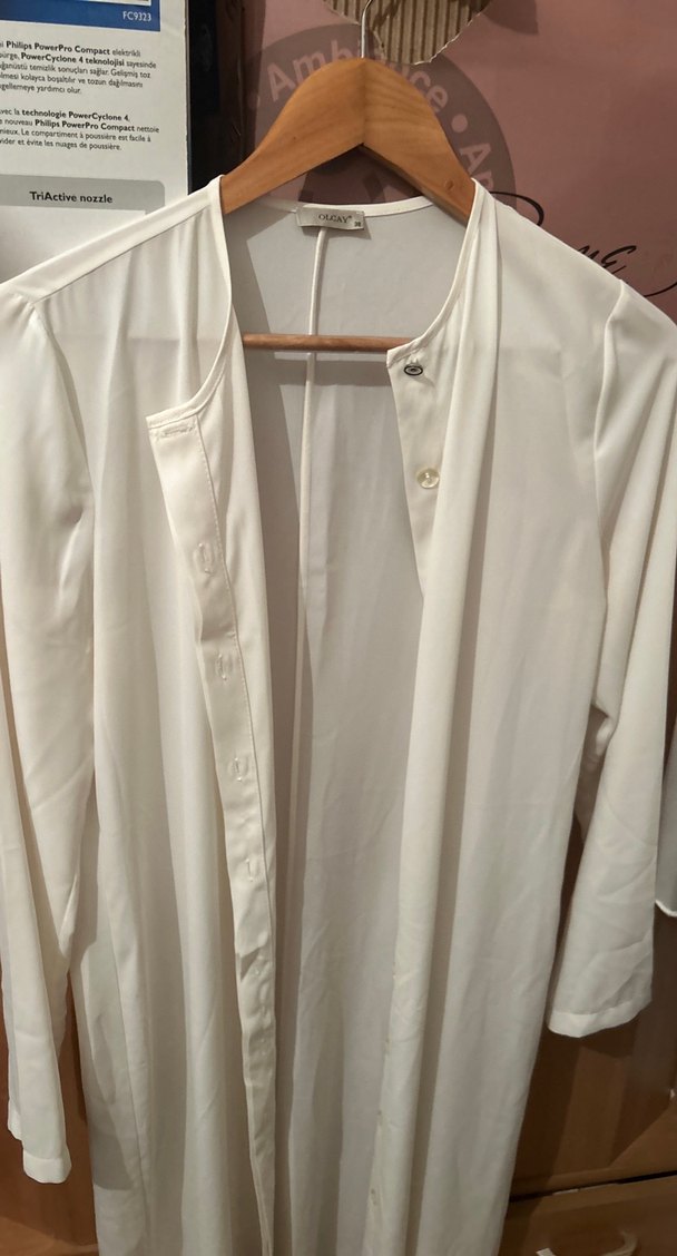 Uzun Kollu tam boy Beyaz Kadın gömlek tunik - Görsel 2