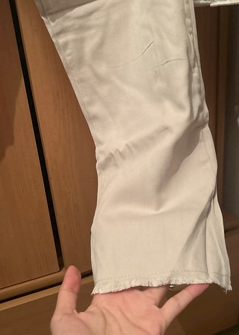 Düz Kesim Bej Keten Kadın Pantolon - Görsel 3