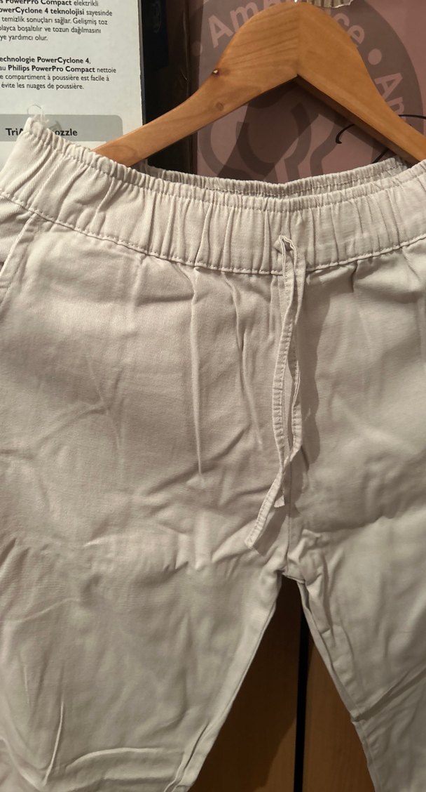 Düz Kesim Bej Keten Kadın Pantolon - Görsel 2