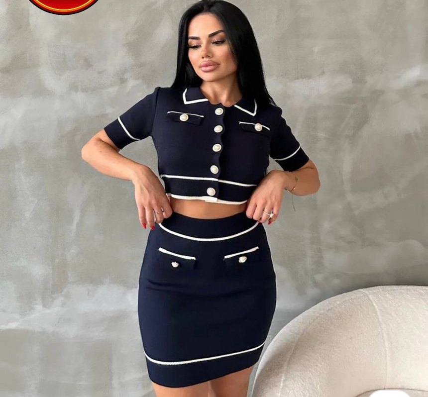 Düğmeli Kısa Kollu Siyah Mini Takım - Görsel 2