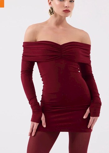 Bordo Drapeli Straplez Mini Elbise - Görsel 2