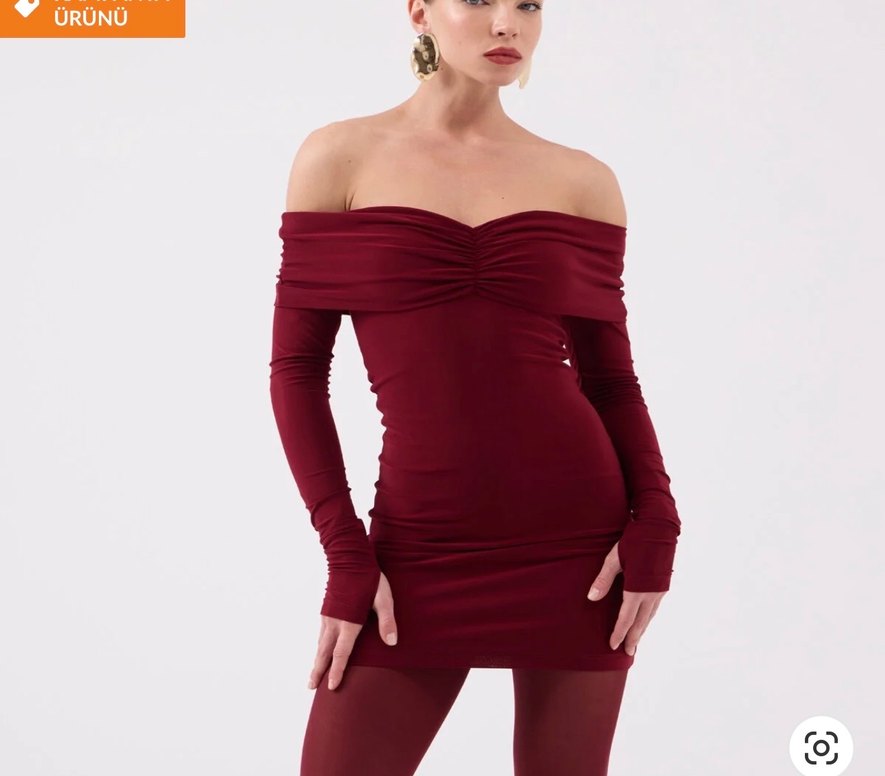 Bordo Drapeli Straplez Mini Elbise - Görsel 2