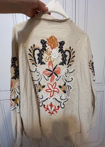 Nakışlı, Bohem, Uzun Kollu, Bej Kadın kimono