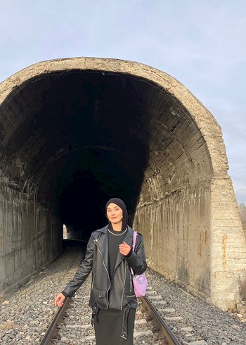l Beden Siyah Deri Kadın Ceket, Yüksek Yakalı