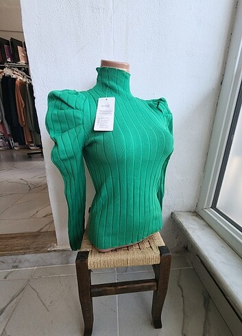 Yeşil Fitilli Triko Bluz