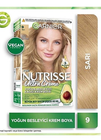 Garnier Nutrisse Ultra Creme 9 Sarı Saç Boyası, sıfır ürünler, ç