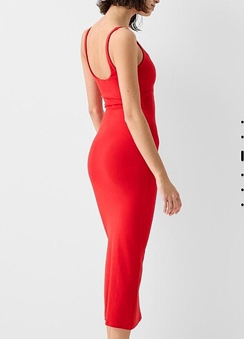 s Beden kırmızı Renk bershka askılı kare yaka midi elbise, sıfır ürün