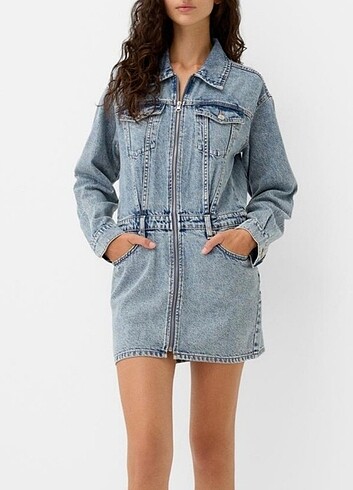 bershka fermuarlı denim mini elbise, sıfır ürün