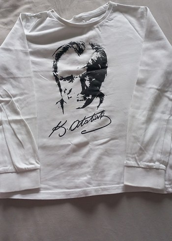 Beyaz Atatürk baskılı beyaz Uzun Kollu Erkek Tişört