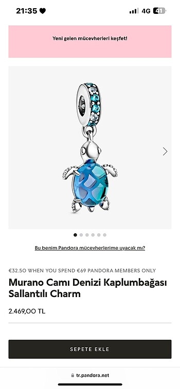 Pandora orijinal gümüş charm