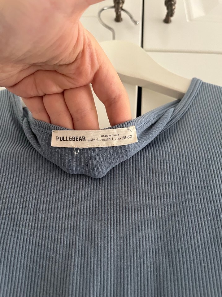 Pull&Bear Mavi Uzun Kollu Crop Top - Görsel 2