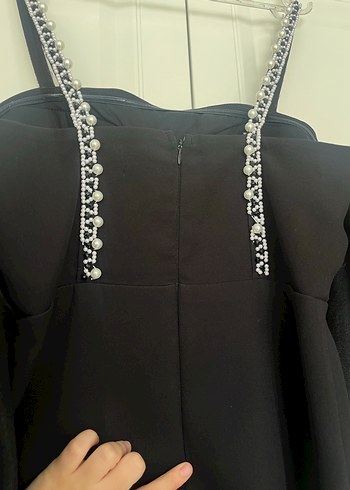 Siyah Drapeli Uzun Kadın Abiye Elbise - Görsel 6