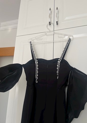 Siyah Drapeli Uzun Kadın Abiye Elbise - Görsel 4