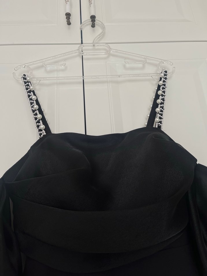 Siyah Drapeli Uzun Kadın Abiye Elbise - Görsel 3