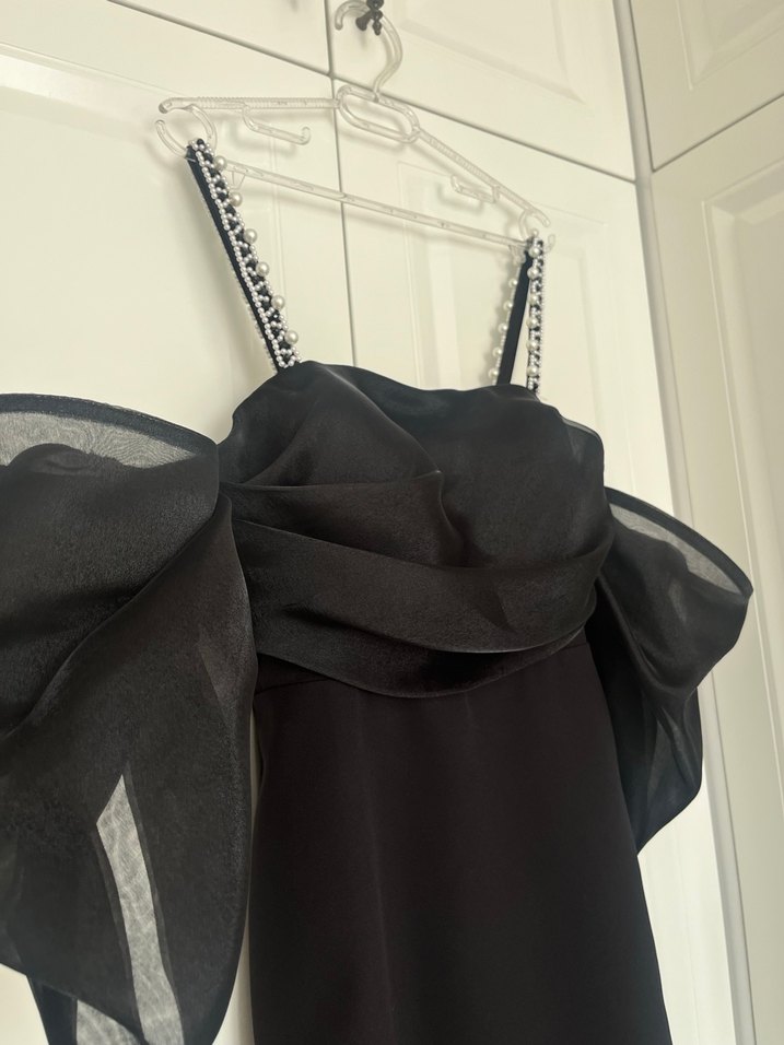 Siyah Drapeli Uzun Kadın Abiye Elbise - Görsel 2