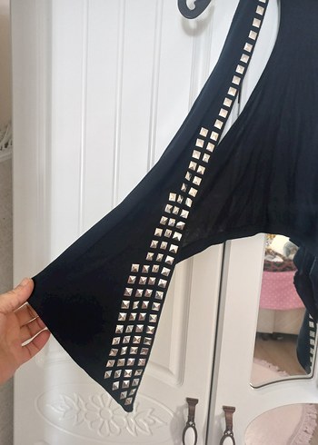 m Beden Tokalı Siyah Gotik Kolsuz V Yaka Yelek