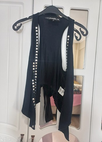 Diğer Tokalı Siyah Gotik Kolsuz V Yaka Yelek