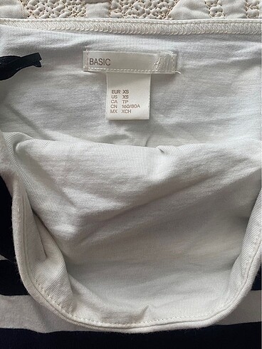 H&M hm straplez bluz çizgili beyaz lacivert