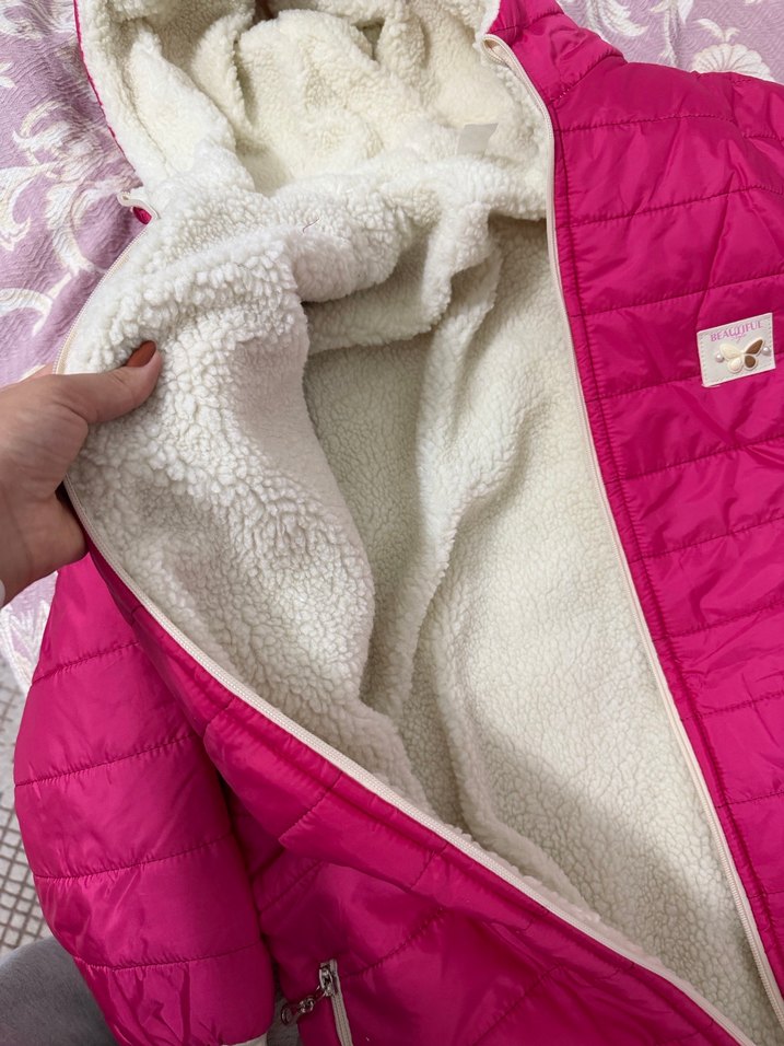 Kız Çocuk Pembe Kapüşonlu Mont - Görsel 3