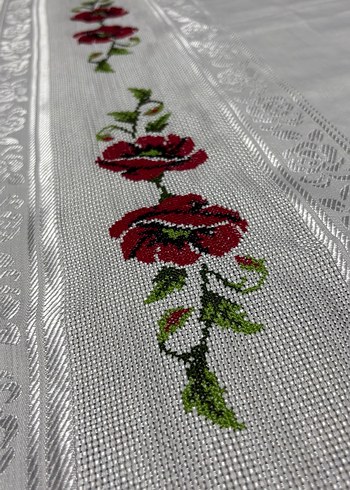 Kırmızı Çiçek İşlemeli etamin seccade - Görsel 3