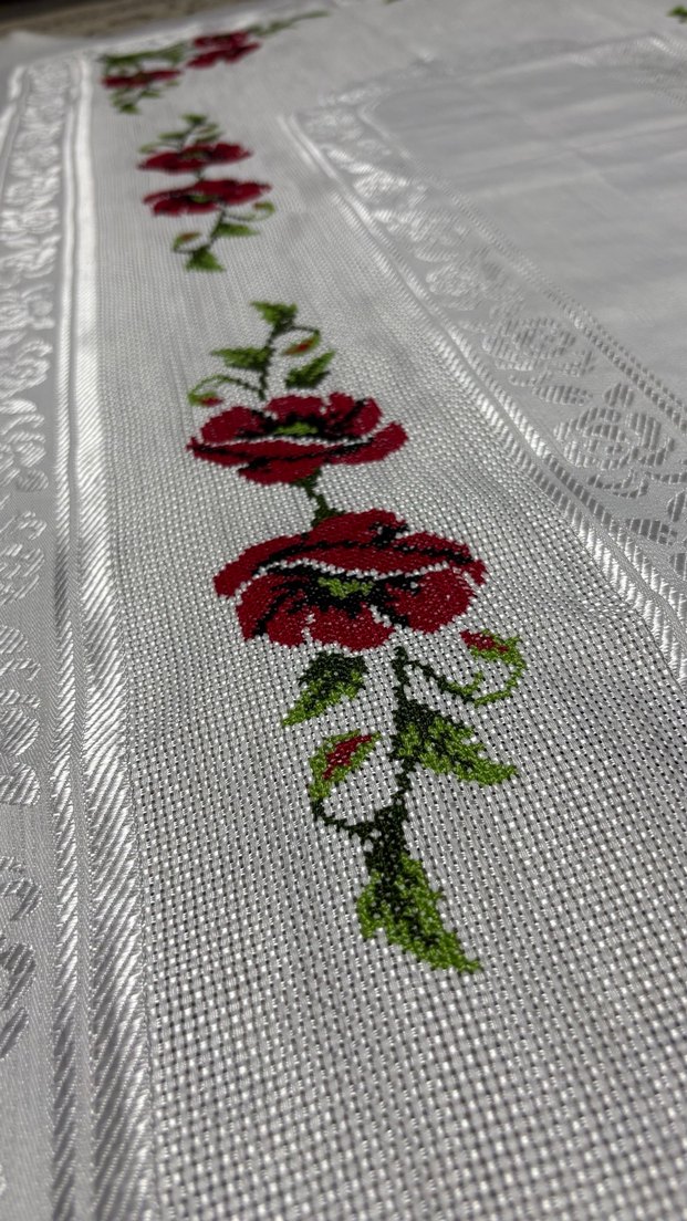 Kırmızı Çiçek İşlemeli etamin seccade - Görsel 3