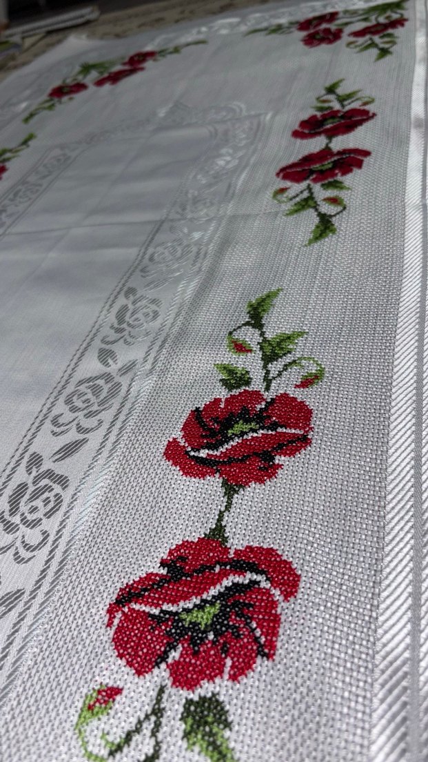 Kırmızı Çiçek İşlemeli etamin seccade - Görsel 2