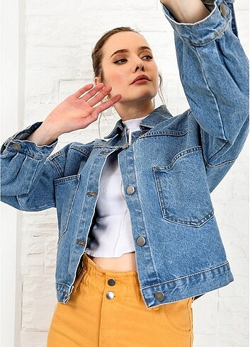 Trendyol & Milla Mavi Crop Kot Ceket