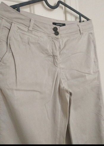 34 Beden Bej Keten Kadın Pantolon Midi Boy