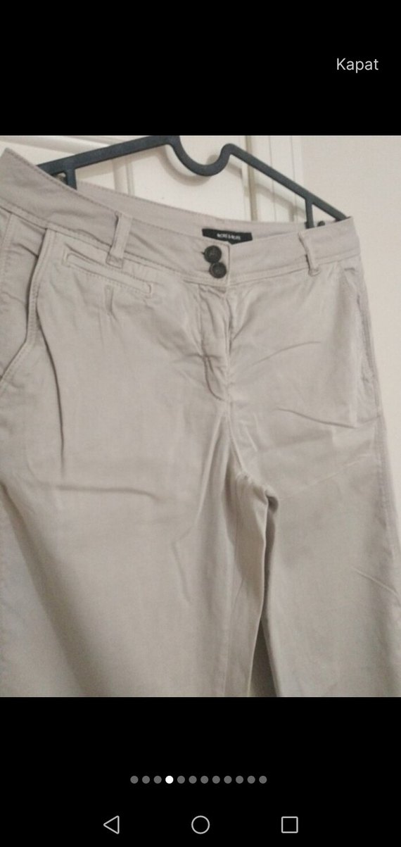 Bej Keten Kadın Pantolon Midi Boy - Görsel 3