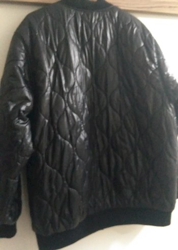 Siyah Deri Kadın Bomber Ceket - Görsel 4