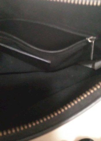 Zincir Detaylı Beyaz Siyah Kareli Deri Çanta - Görsel 5