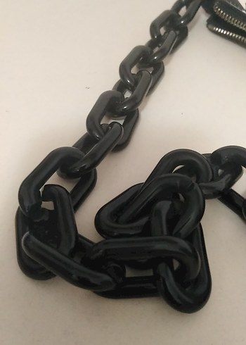 Zincir Detaylı Beyaz Siyah Kareli Deri Çanta - Görsel 8