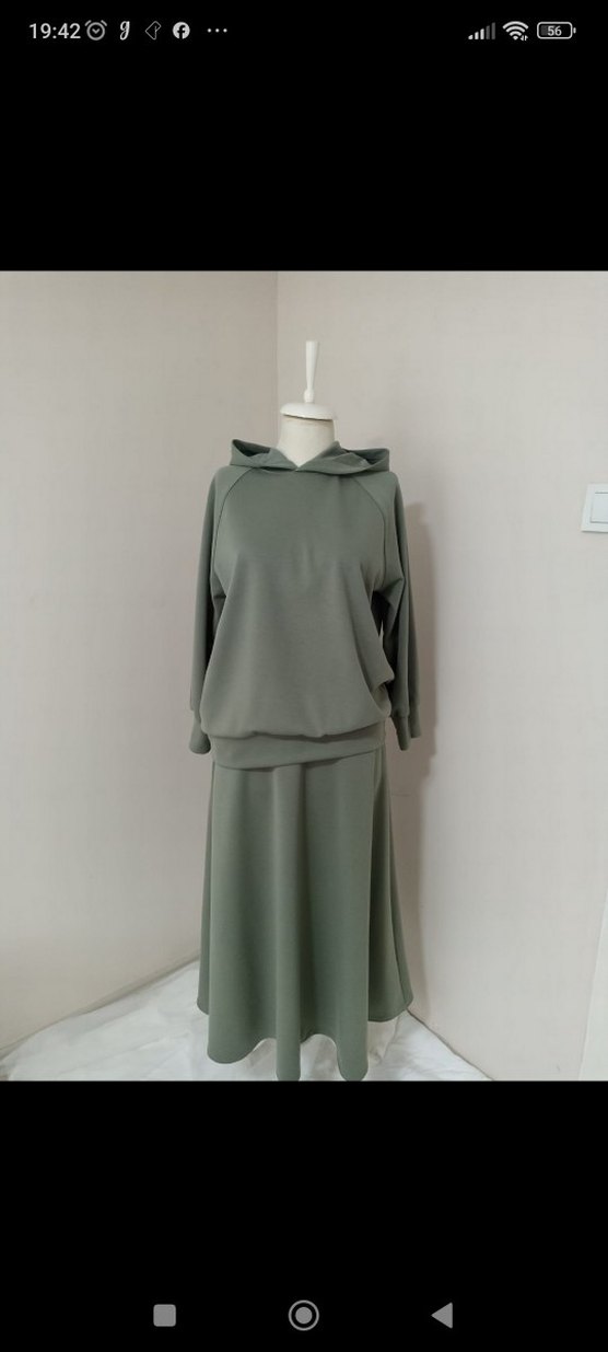 Kadın Kapüşonlu Uzun yeşil alt üst takim - Görsel 2