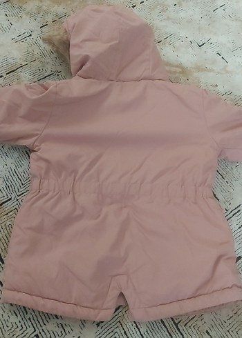 24-36 Ay Beden pembe Renk Kız Çocuk Pembe Kapüşonlu Kürklü Mont