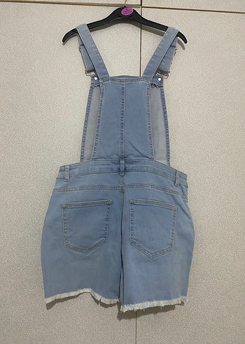 Kadın Şortlu Kot Askılı Tulum - Görsel 3