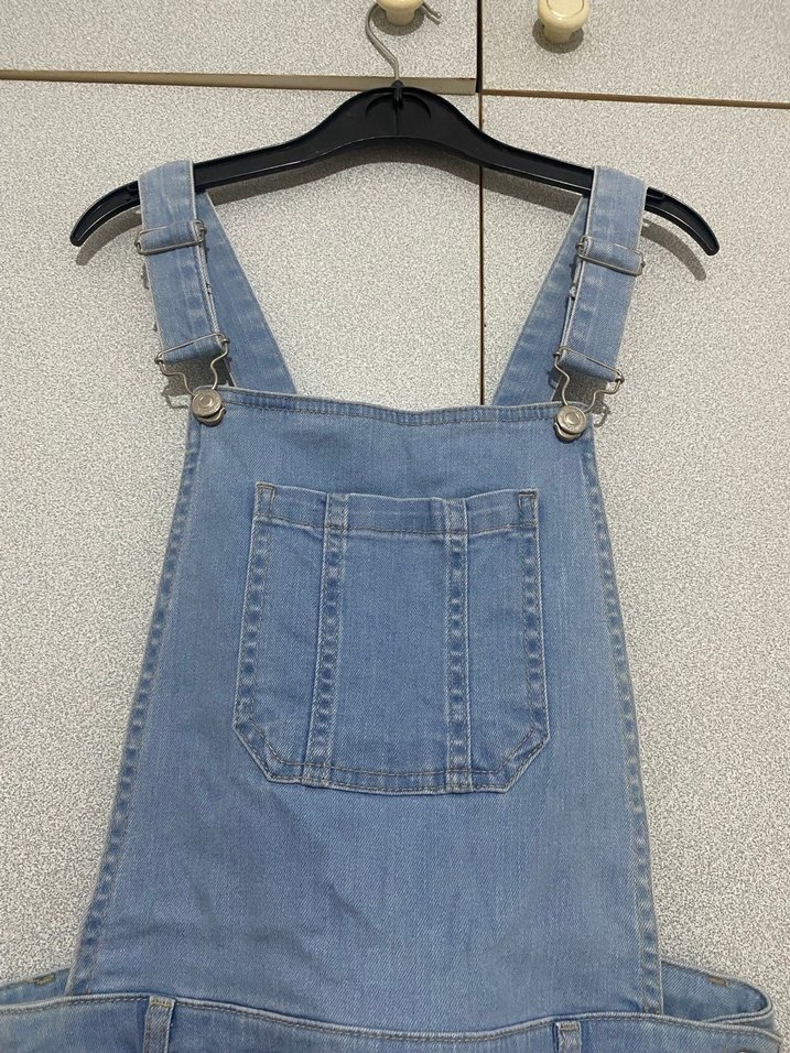 Kadın Şortlu Kot Askılı Tulum - Görsel 2