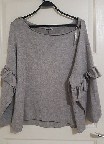 l Beden kahverengi Renk Zara oversize kayık yaka kazak