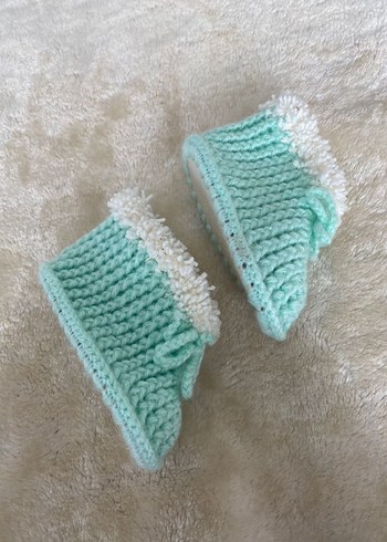 Turkuaz Örgü Kız Bebek Patik - Görsel 4