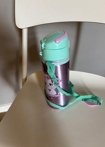 Pembe Kedi Desenli Çocuk Termosu - Görsel 5