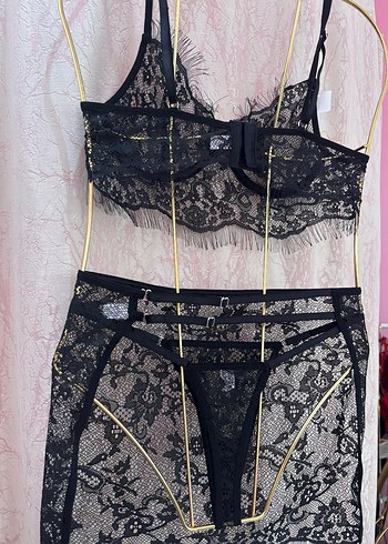 Siyah Nakışlı Gotik Sütyen Takımı - Görsel 8