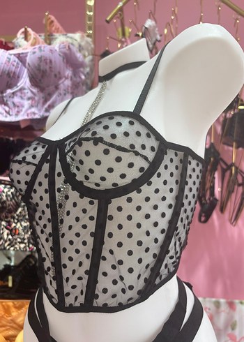 Siyah Puantiyeli Kısa Büstiyer - Görsel 2