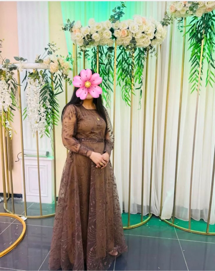 Uzun Kahverengi Çiçek Desenli Bohem Kadın Elbise - Görsel 2