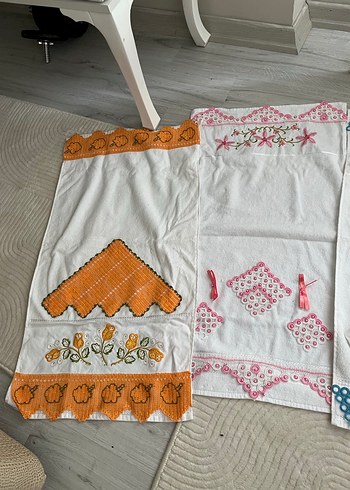 Nakışlı Bohem Pastel Beyaz Havlular