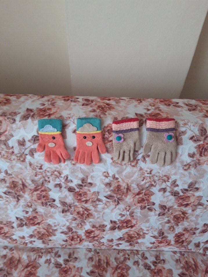 Renkli Nakışlı Kız Örgü Eldivenleri - Görsel 4