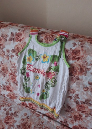 Çiçekli Kız Çocuk Askılı Renkli Bluz - Görsel 5