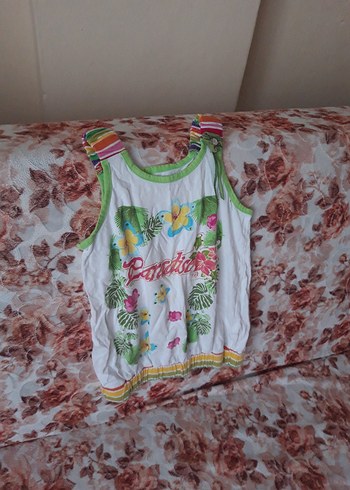 Çiçekli Kız Çocuk Askılı Renkli Bluz - Görsel 4